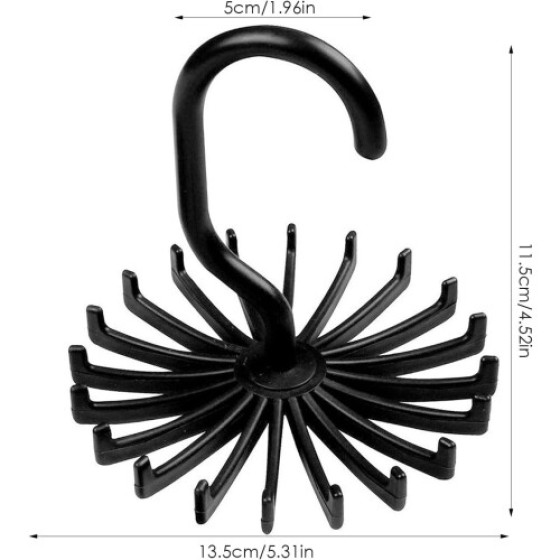 Belt holder with anti-slip hook, 360° rotatable, suitable for wardrobe storage, can store ties, belts, scarves, etc., black.